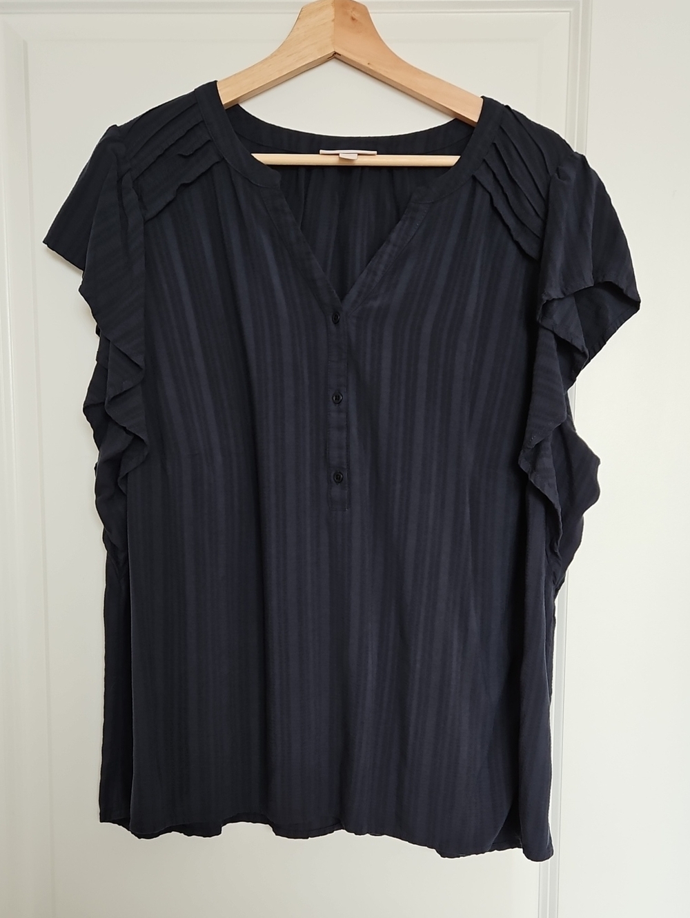 Knox Rose Navy Ruffle Sleeve V-Neck Blouse